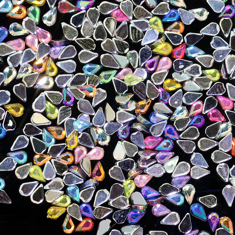 

1 Pack 200pcs 3D Nail Art Rhinestones AB Colour Acrylic Nail Stones 1.5mm*3mm Mini Tiny Gems Raindrop Design For DIY Decorations