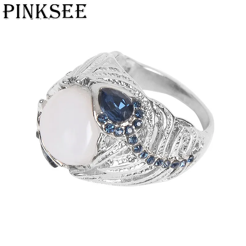 Роскошные кольца PINKSEE серебряного цвета с голубым камнем белые натуральные камни