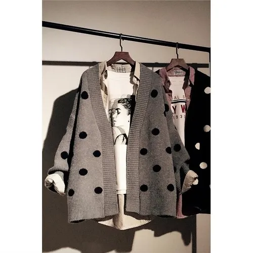 gray cardigan Neploe, винтажный свободный женский свитер, вязаный кардиган в горошек,, осенне-зимняя одежда для женщин, большие размеры, теплые пальто 39920 - Цвет: gray cardigan