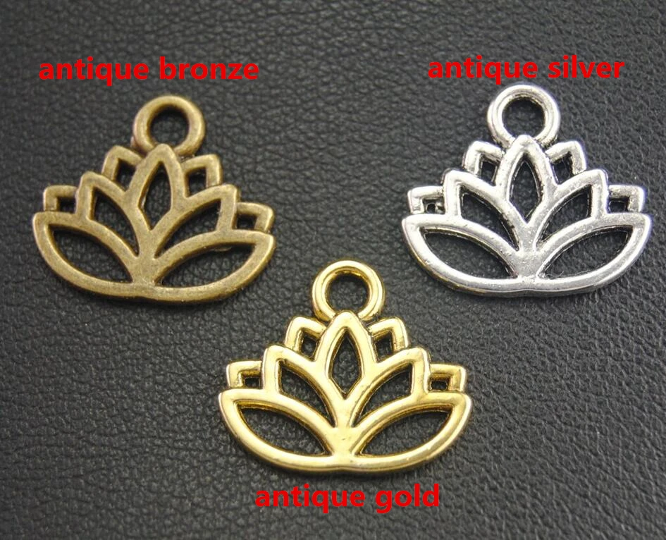 Подвески в виде цветка лотоса бронзового и серебряного цвета 20 шт.|flower charms pendant|charm