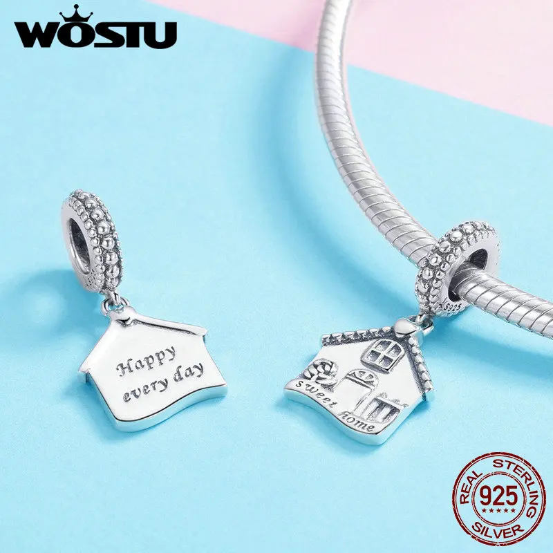 WOSTU Горячая продажа 925 стерлингового серебра сладкий дом Famliy Висячие Подвески