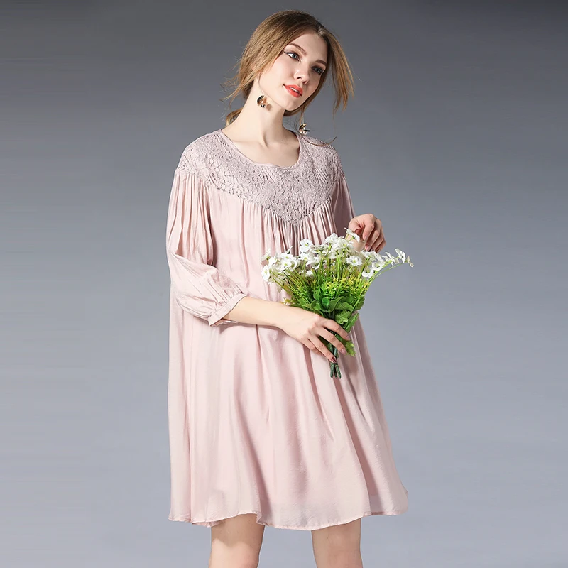 Plus size dresses summer lace loose Elegant dress Large Women crew neck Joining together mini oversize XL to 4XL | Женская одежда