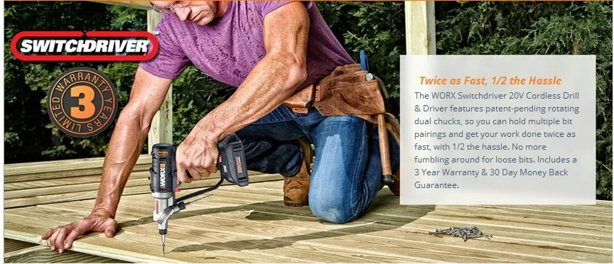 WORX Электрическая аккумуляторная отвертка 20V li-ion с 1*20V батареей 1 зарядное устройство WORX WX176