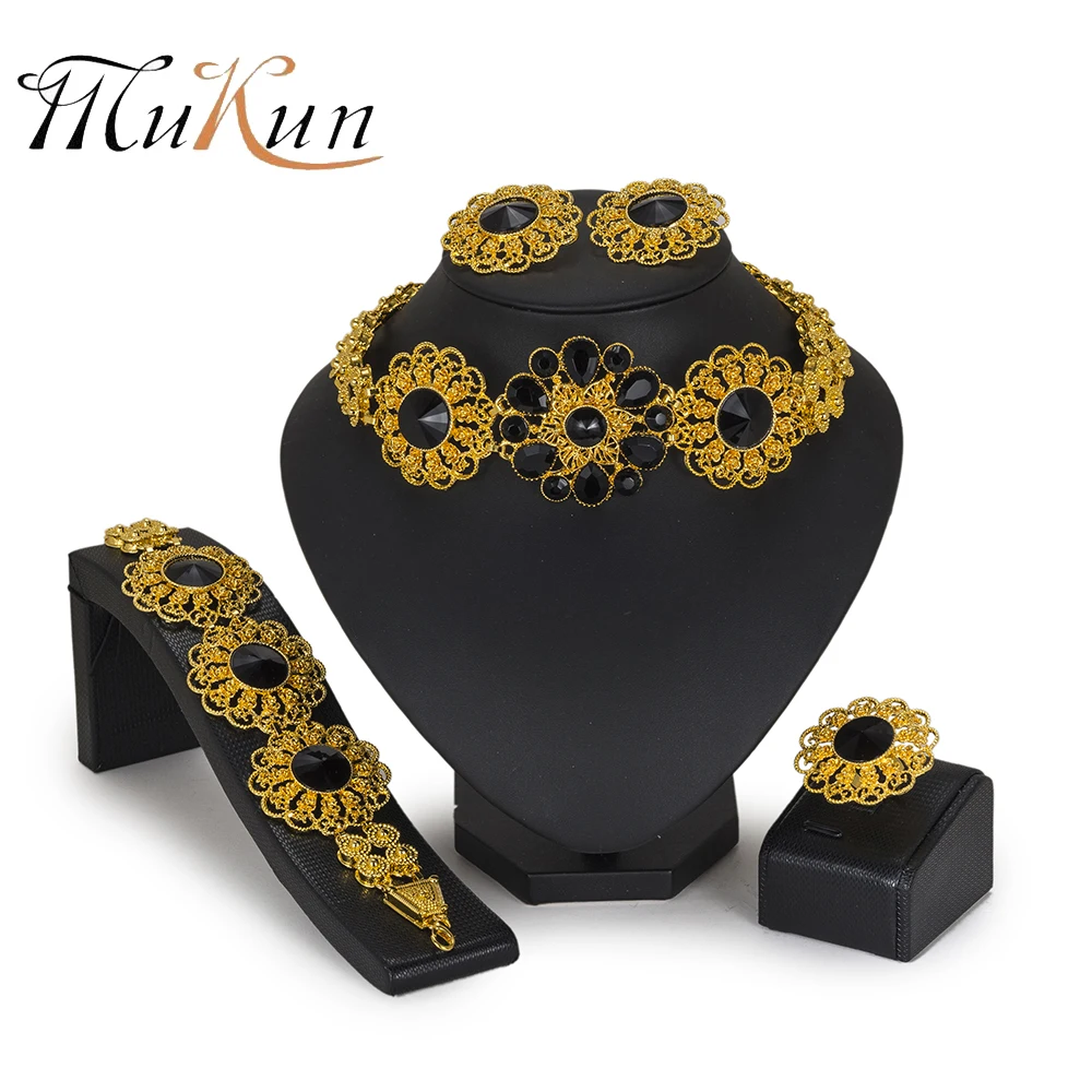 

MUKUN 2018 African women wedding jewelry set Gold Dubai Nigerian Big Flowers Necklace earrings Charm Bride Jewelry Sets Design