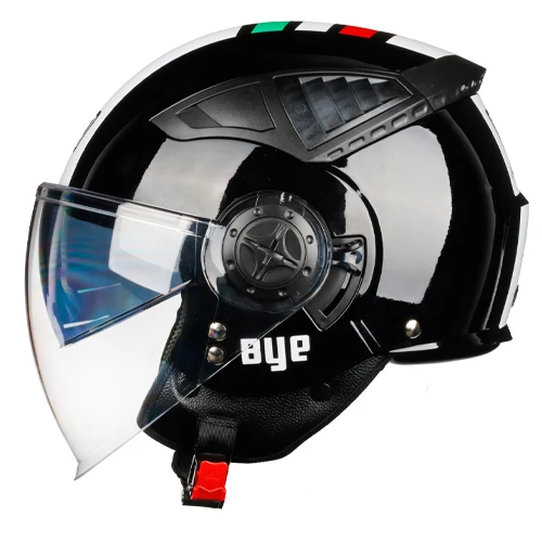 3/4 Открытый мотоциклетный шлем Crusier с двойными линзами винтажный Harley Casco De Moto для Кафе Racer Chopper скутер пилот Jet DOT - Цвет: Gloss Black