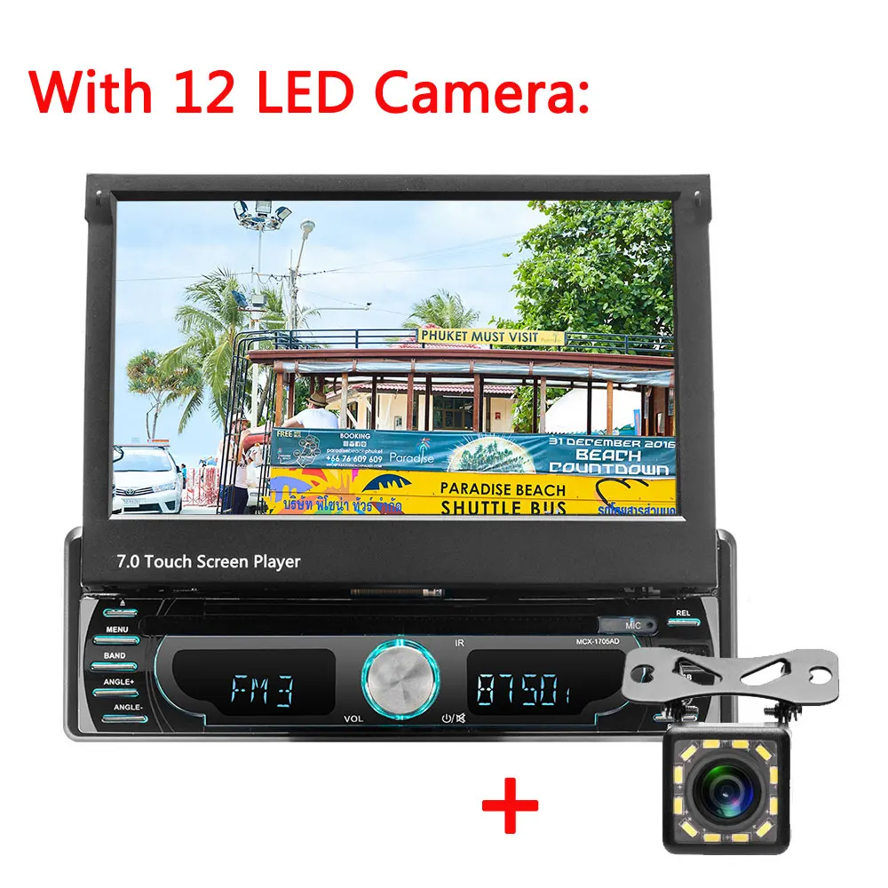 Podofo автомобильный Радио dvd-плеер 1Din 7 ''сенсорный экран Bluetooth gps автомобильный аудио USB FM MP5 авто радио Автомобильный мультимедийный плеер авторадио - Цвет: With 12 LED Camera