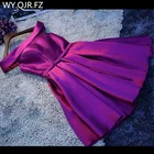 HJZY-34 # с вырезом лодочка фиолетового цвета на шнуровке Короткие саржа сатин ткань, платье подружки невесты, платья невесты Свадебная вечеринка тостов платье, платье на выпускной, оптовая продажа