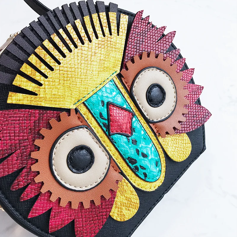 Ретро маленькая круглая сумка женская сумка-мессенджер с совой контрастного