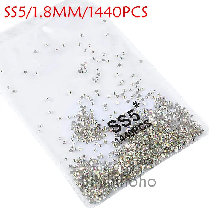 SS3-SS8 1440 шт. с плоской задней поверхностью для маникюра кристаллы, стразы для дизайна ногтей, 3d-украшения для ногтей DIY Стекло драгоценные камни AB прозрачные украшения
