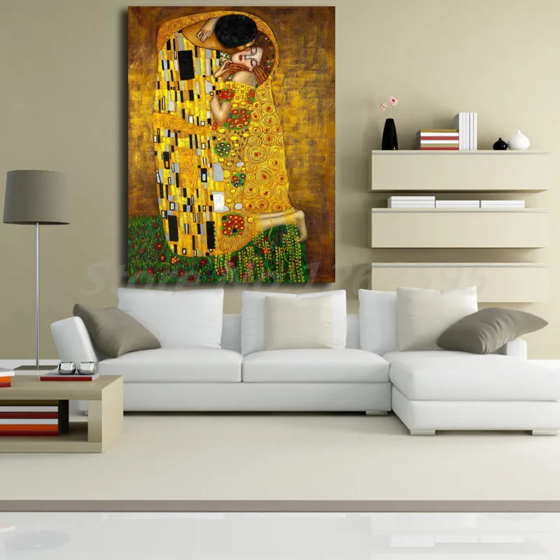 Gustav Klimt's Symbolist Painting The Kiss HD Canvas Print Living Room Home Decor Modern Wall Art Oil Poster | Дом и сад