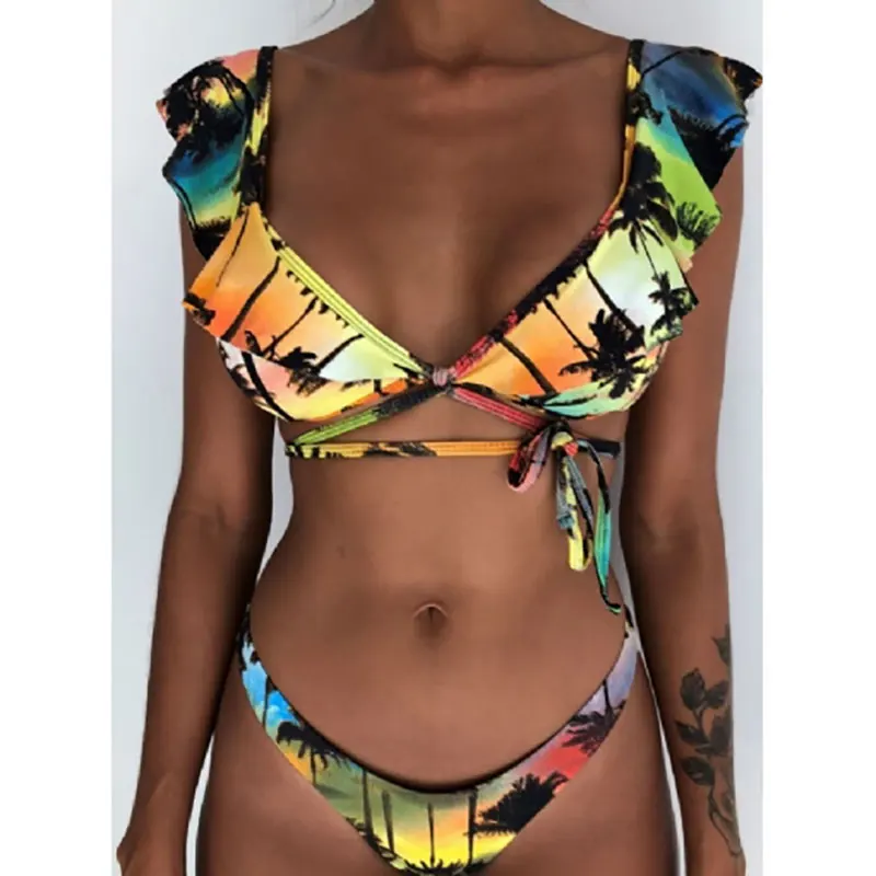 Купальник женский бикини дамские зеленые плавки комплект из двух предметов