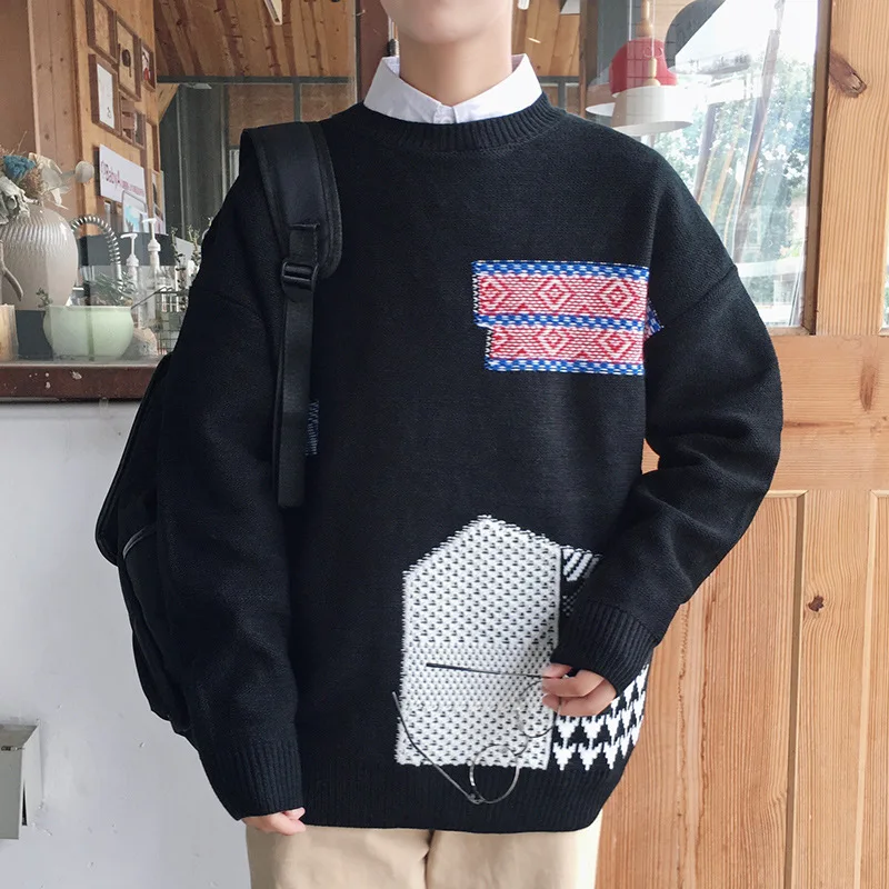 Мужские свитера 2018 свободные пуловеры с круглым вырезом длинным рукавом