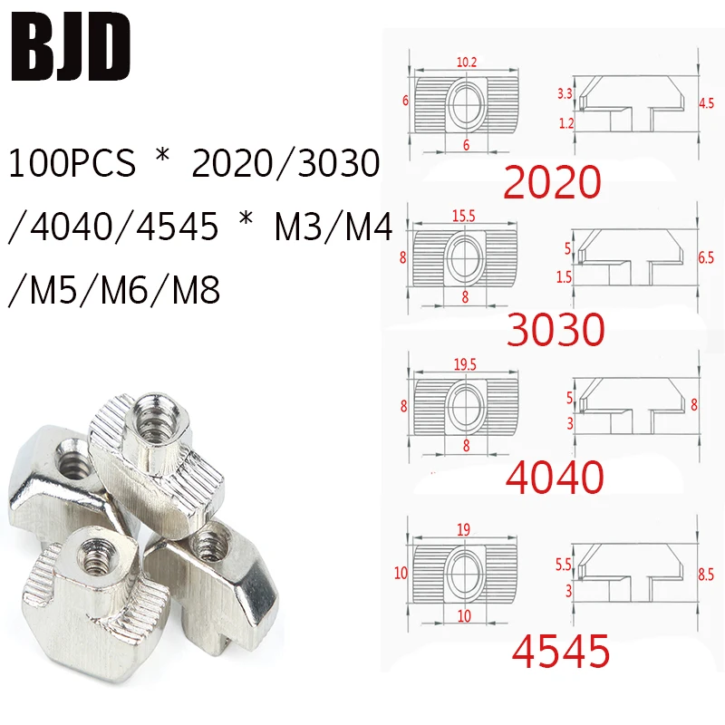 50 шт./100 шт. M3/M4/M5 * 10*6 для 20 серий Т образная гайка скользящая молоток крепежный