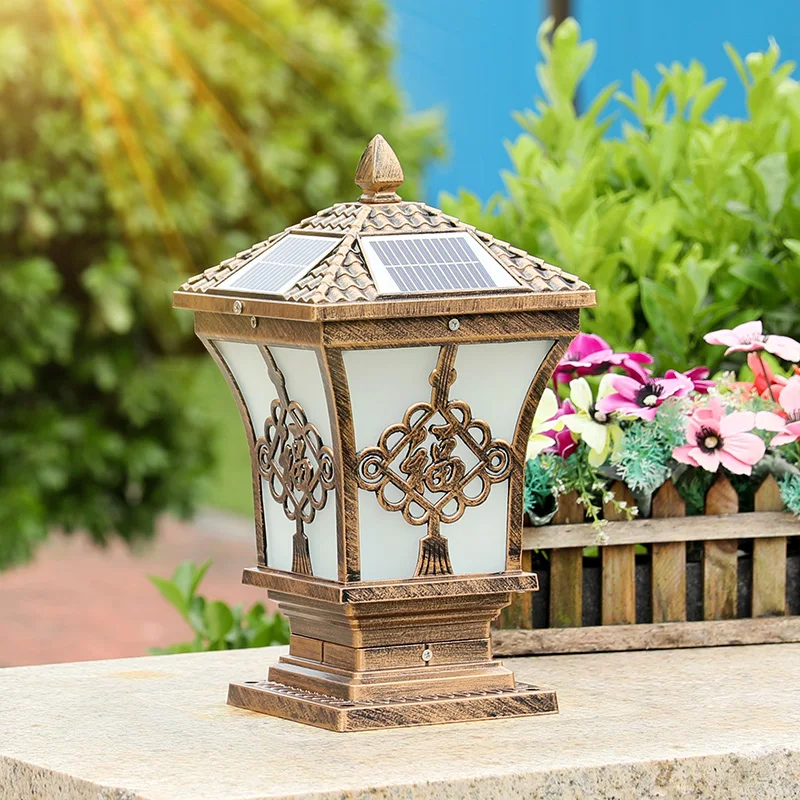 

solar pillar light aluminum outdoor column lamps vintage garden pathway light waterproof security lighting for villa stigma yard