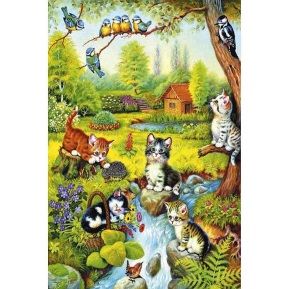 

5D алмазная живопись, Полный Круглый/квадратный пейзаж, мозаика с кошками и птицами, алмазная вышивка «сделай сам», животное, вышивка крестик...