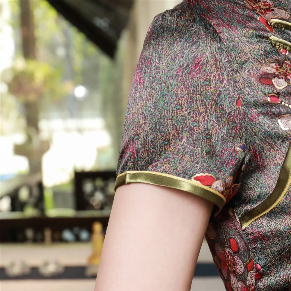 Шанхай история цветочный Cheongsam рубашка Qipao топ с коротким рукавом Китайский традиционный топ из искусственного шелка китайская блузка для женщин