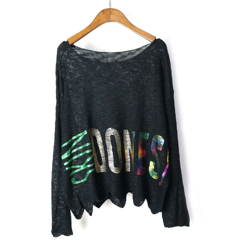 2017 Autumn streetwear Women Sweater Fashion Brand Bronzing Letter irregular hem sweater Pullovers Thin Pull Femme | Женская одежда