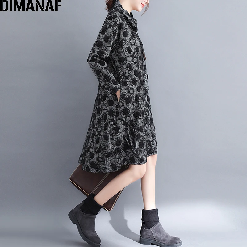 DIMANAF плюс размеры для женщин платья Элегантная Леди Vestido вязание хлопок в горошек