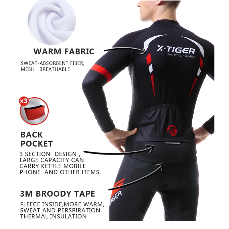 X-Tiger Pro, Зимняя Теплая Флисовая велосипедная футболка с длинным рукавом, одежда для горного велосипеда, одежда для велоспорта, Майо Ropa Ciclismo Invierno, велосипедная одежда