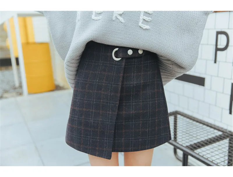 Для женщин Ulzzang осень и зима Harajuku утолщенная шерстяная клетчатая ретро юбка женские милые японские Kawaii юбки для женщин
