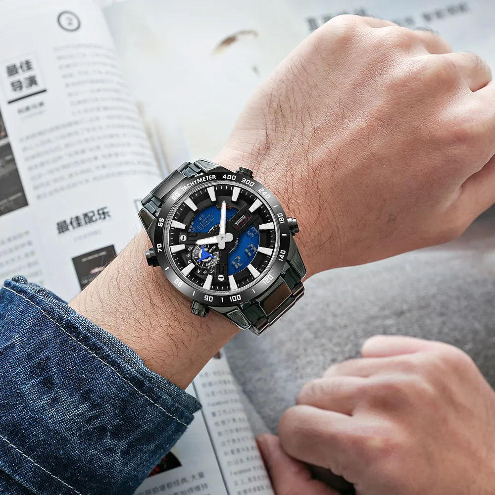 TEMEITE большой корпус армейские электронные часы Мужские Dual Time хронограф верх