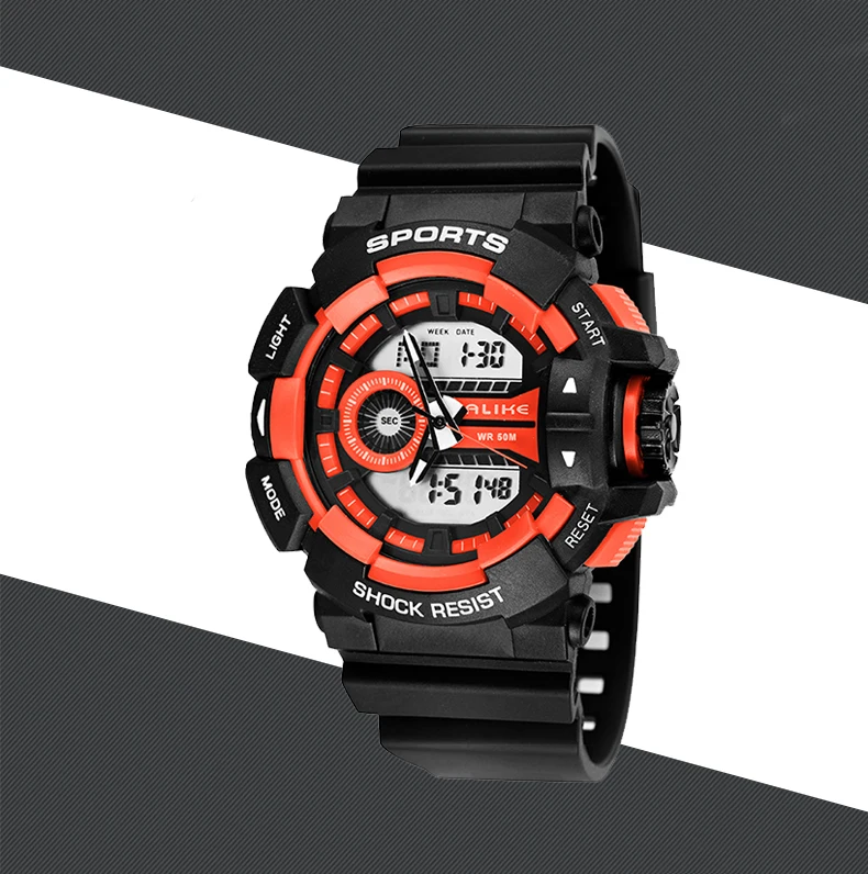 Высококачественные мужские спортивные часы с двойным дисплеем цифровые