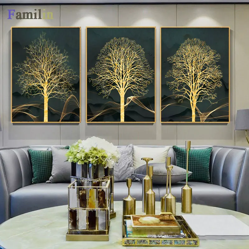 Картина с зеленым растением золотого дерева в скандинавском стиле Постер и