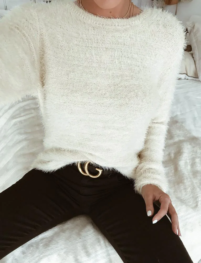 Loneyshow Fashion Autumn Winter New Women Sweater Casual Round Neck Long Sleeve Fluffy Fuzzy Soft Sweaters Pullovers Plush Tops | Женская