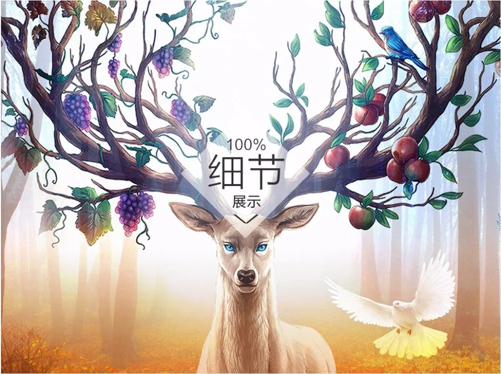 

WDBH custom mural photo 3d wallpaper Dreamy forest elk porch decoration painting 3d wall murals wallpaper for living room