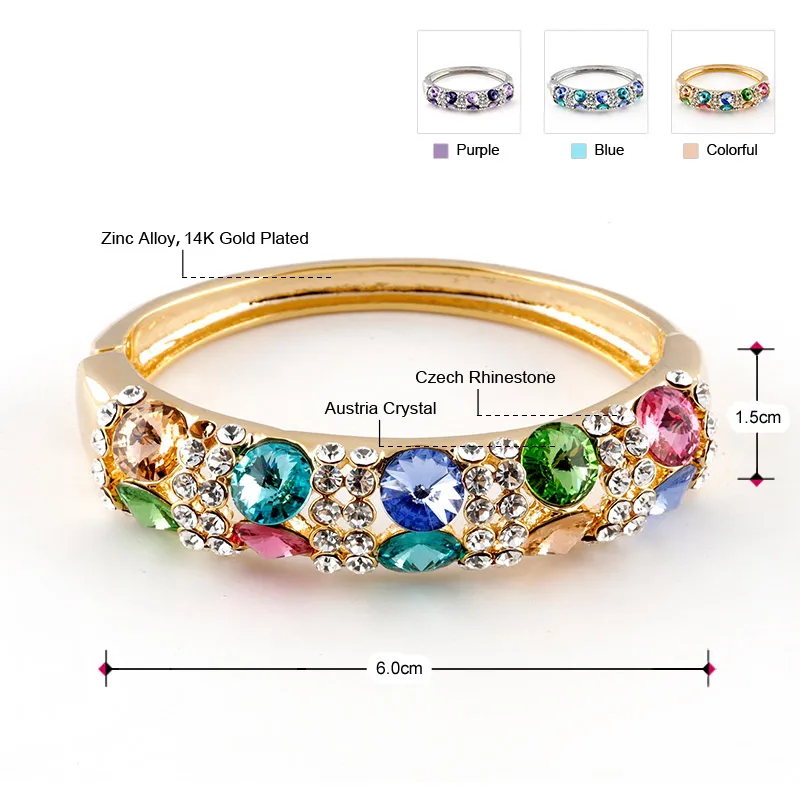 Neoglory австрия кристалл и чешский горный хрусталь браслет для женщин красочный