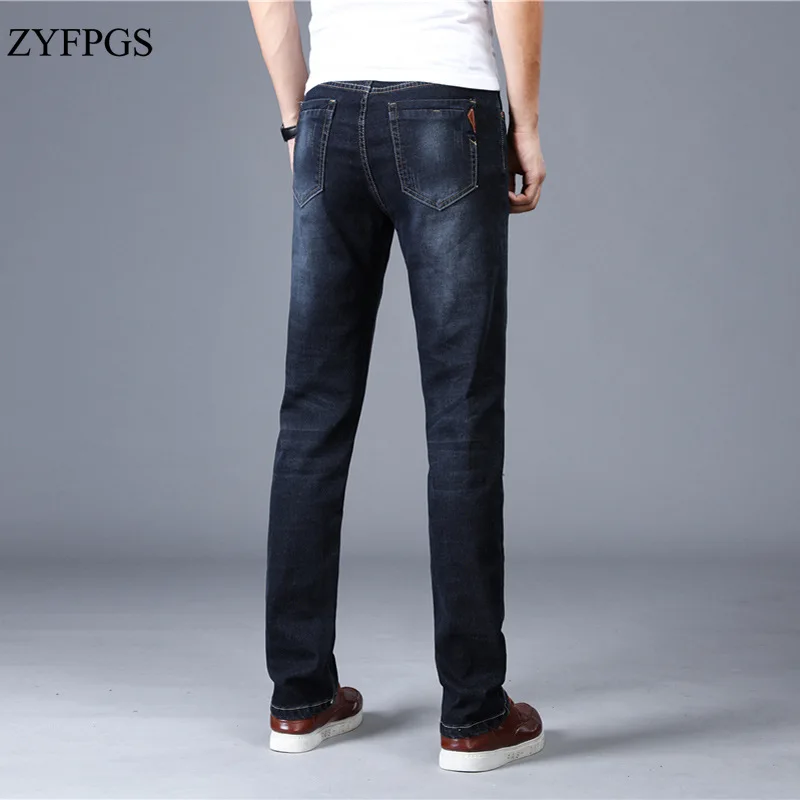 ZYFPGS Autumn Man Casual Jeans Men's Mid Waist Black Routine Stretch Male Straight Slim Fit Youth Pants 28-40 | Мужская одежда