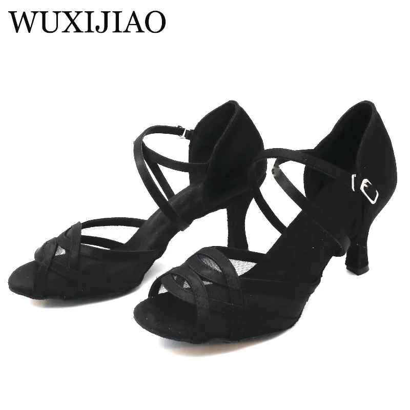 WUXIJIAO 2018 Новый атласная Бальные Танцы обувь кожа/черный мягкая подошва Латинской