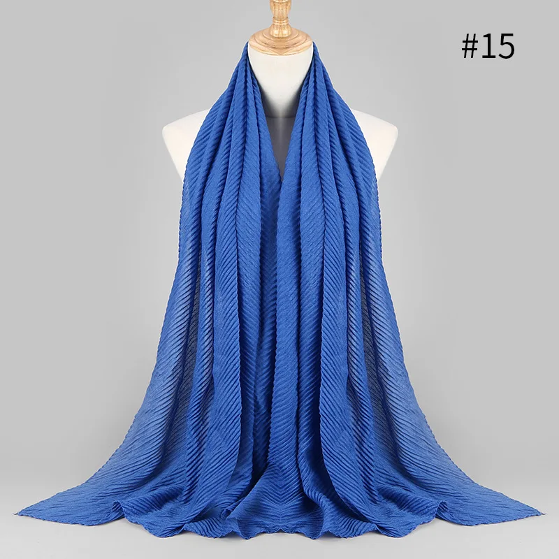 15 sapphire blue 10 шт./лот Для женщин в складку хлопковый шарф однотонная морщин Морщинка шаль из жатого материала шарфы палантины мусульманские хиджаб платок головная повязка в виде чалмы - Цвет: 15 sapphire blue