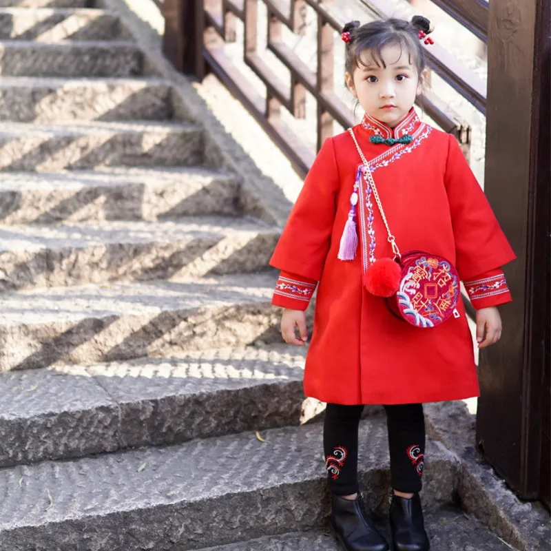 Традиционный китайский стиль для девочек платье зимний костюм детское Чонсам с