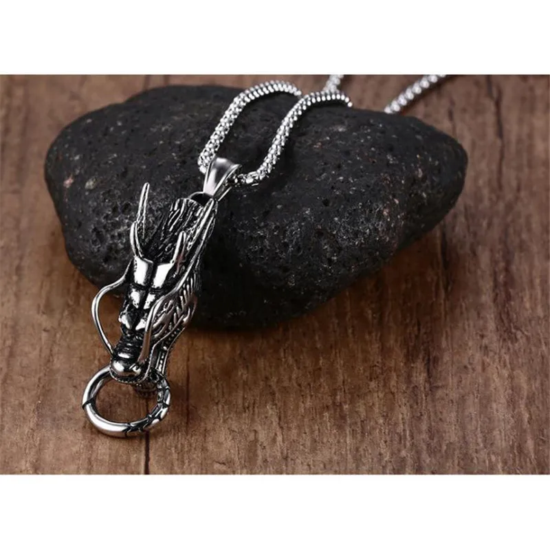 Punk Arrogance Stainless steel dragon head pendant for Men sliver color animal boyfriend Unique jewelry gift | Украшения и
