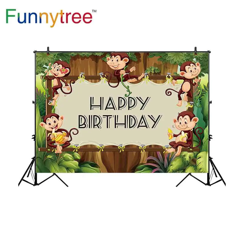 

Фон Funnytree для фотостудии День рождения Обезьяна мультфильм лес дети Дерево фотография фон