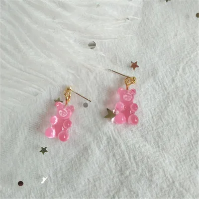 pink S925 Creative Funny Cute Cartoon Bear Dangle Earring Macarons Lovely Animals Resin Earring Women Girls Jewelry Best Drop Earring - Metal Color: pink
