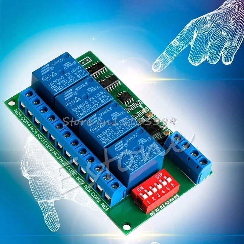 12 В RS485 Реле 4CH Modbus RTU PC UART плата для ПЛК лампа светодиодный PTZ управление