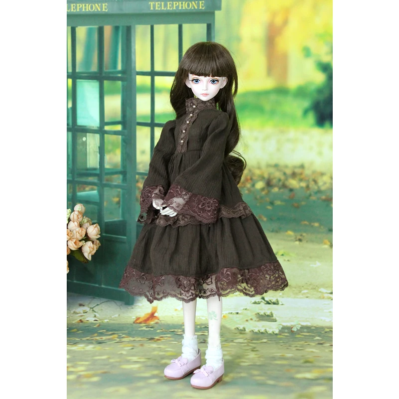 Аксессуары для кукол 1/3 1/4 BJD Одежда коричневый хлопок Платье в западном стиле