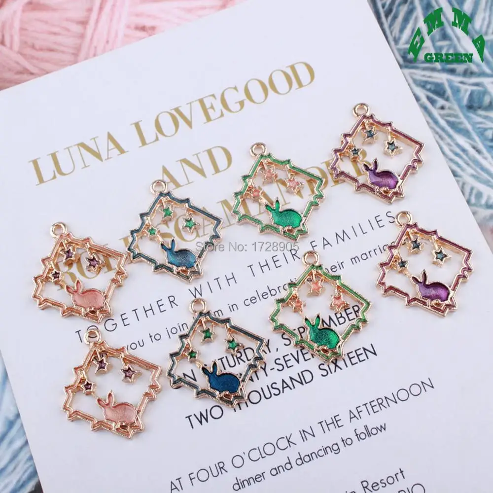 

enamel charms Star Moon Rabbit gold metal pendants 25 mm 10 pcs Pink blue fit Necklace Bracelet charms for Jewelry Making