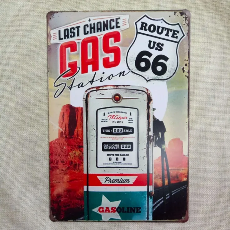 

1 pc Route 66 Gas Station petrol Gasoline Tin Plates Signs wall Room man cave Decoration bar Art retro vintage Poster metal