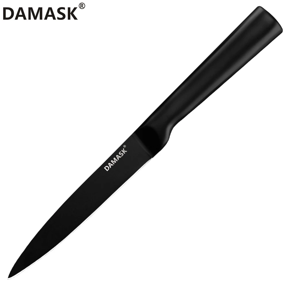 5 inch utility Дамасский набор кухонных ножей из нержавеющей стали, черный цвет, поварские разделочные ножи Nakiri, набор мясных ножей 4Cr14mov, кухонный нож, модный подарок - Цвет: 5 inch utility