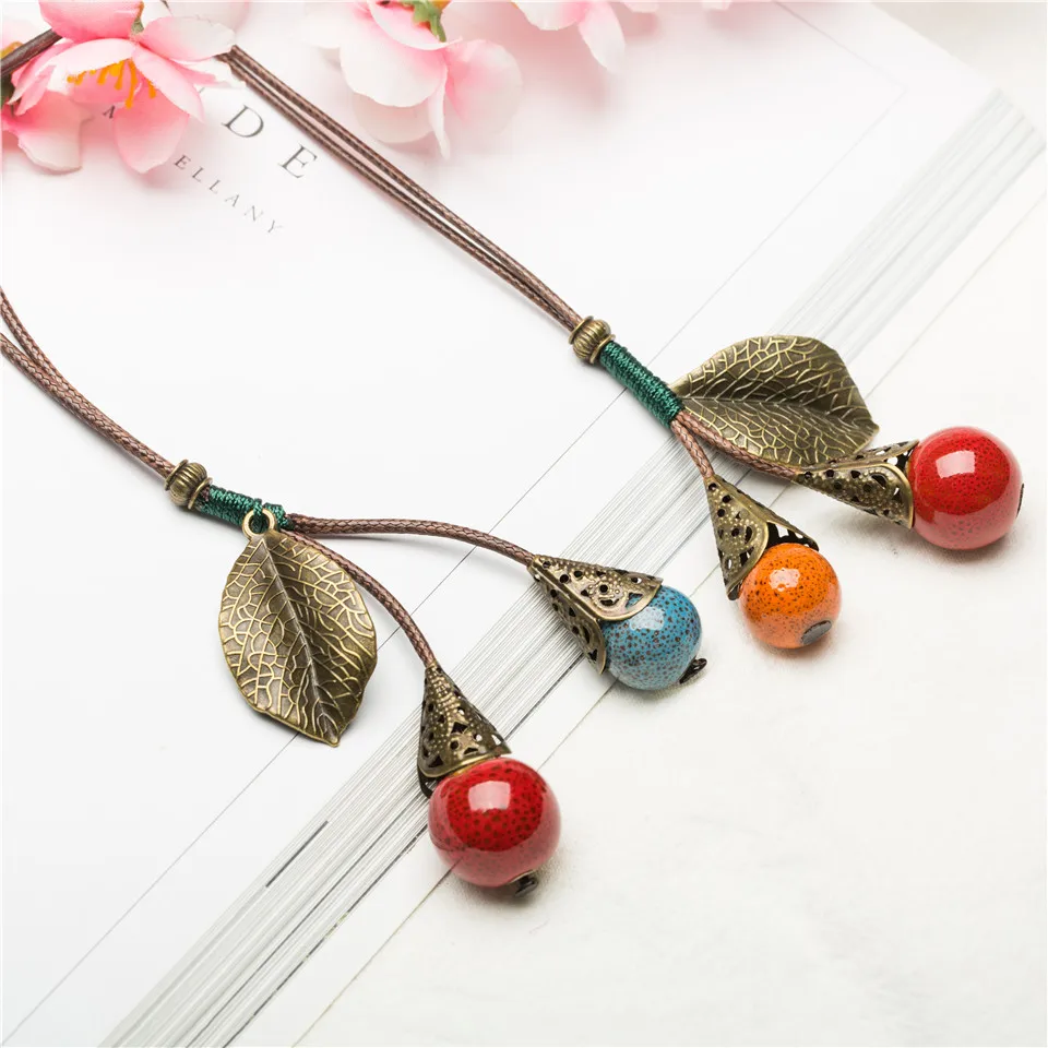 Чучело с керамическим кулоном винтажное длинное ожерелье ожерелья в виде