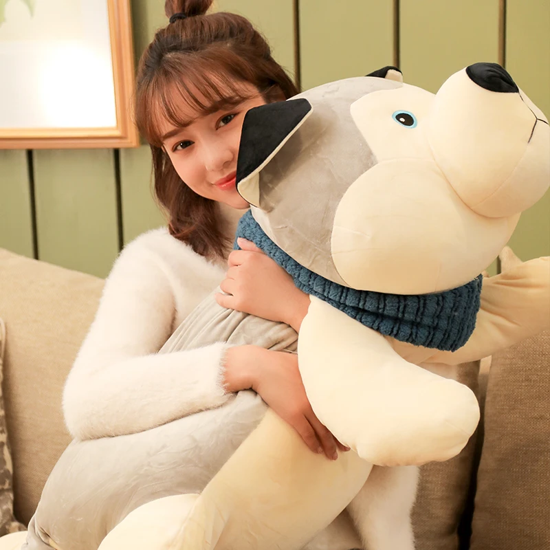 Online Pop Yumuşak Karikatür Husky Peluş Oyuncak Dev Dolması Hayvan Köpek Bebek Için Uyku Yastıklar çocuk Arkadaş Hediye Deco 43 Inç 110cm