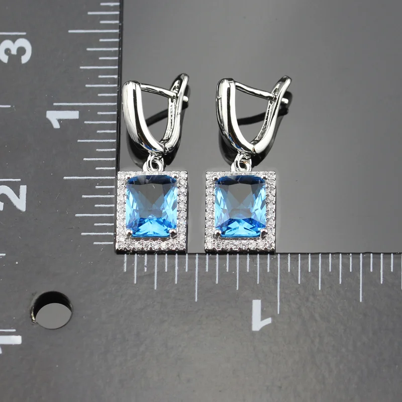 Новое поступление голубой кристалл белый Циркон Серебряные Цвет 925 марка
