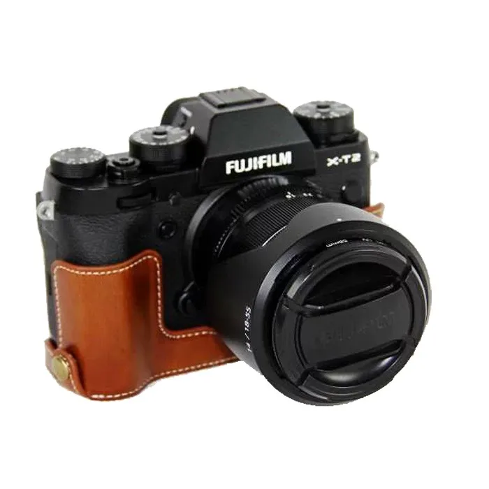 Чехол из искусственной кожи для камеры наполовину для FujiFilm XT2 XT3 FUJI X-T2 X-T3 - Цвет: Brown