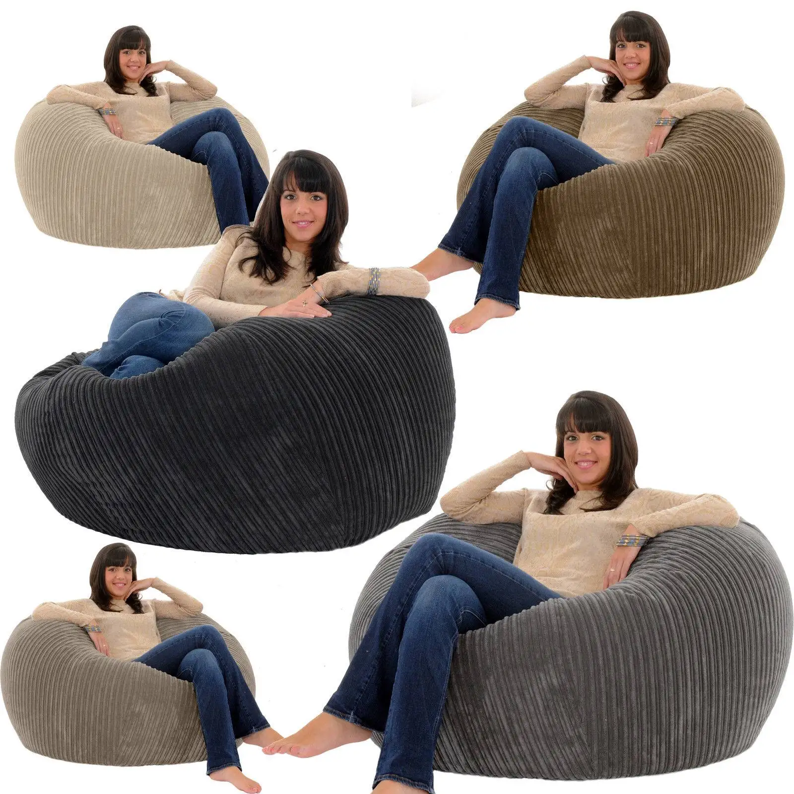 

Large Lazy BeanBag Sofas Cover Chairs without Filler Corduroy Lounger Seat Bean Bag Pouf Puff Couch Tatami Living Room Grey