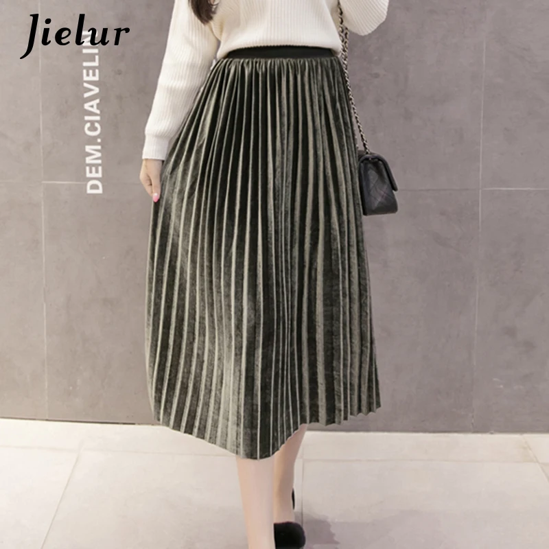 Jielur 2019 Осенние новые бархатные женские юбки в Корейском стиле модные однотонные