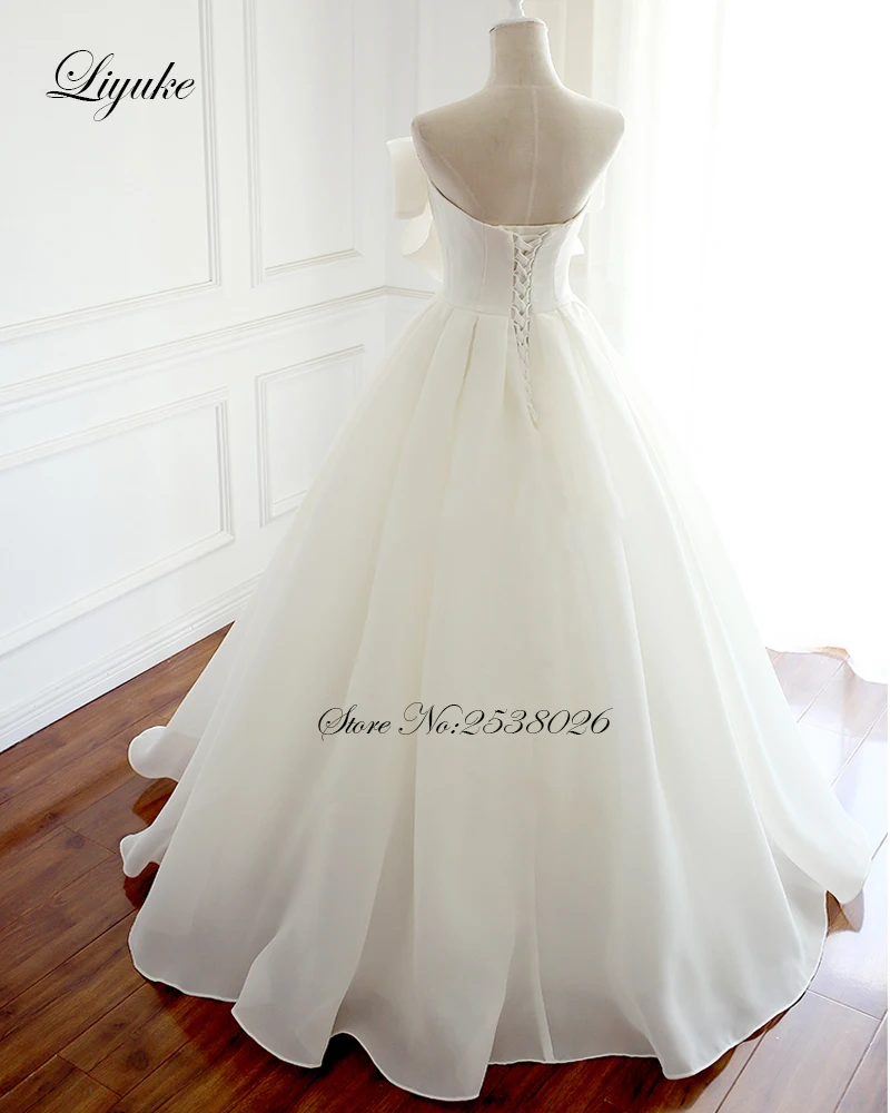 Liyuke Front Bow Design Strapless A-Line Wedding Dresses With Sleeveless Lace Up Closure Gown | Свадьбы и торжества