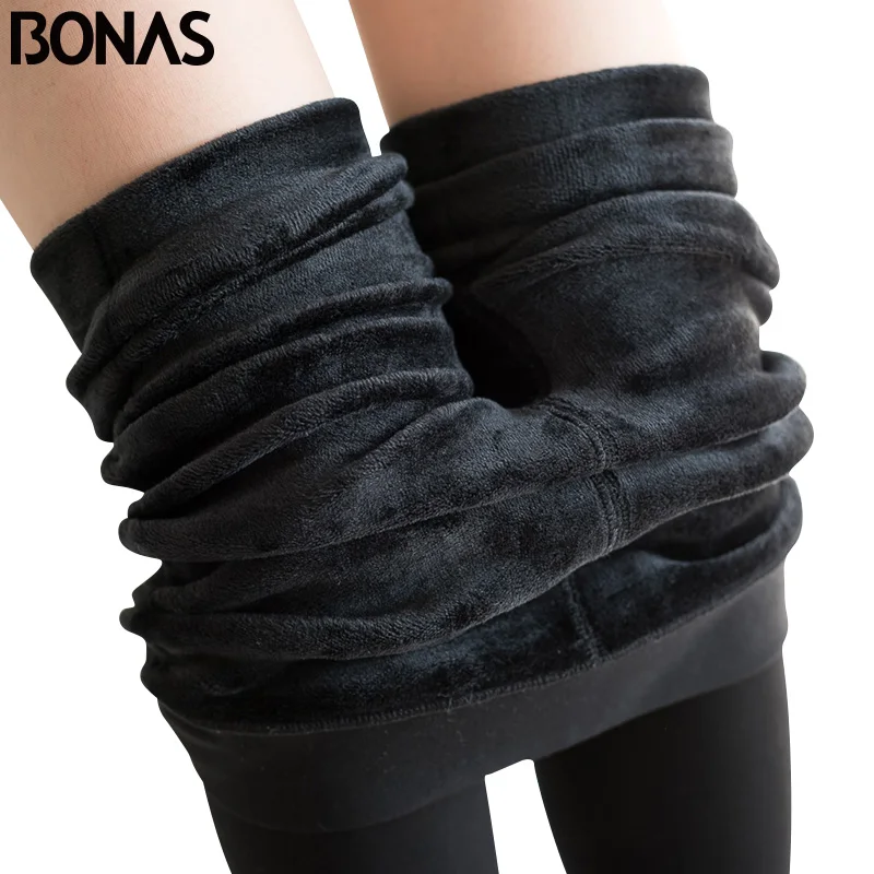 BONAS Winter Warm Pantyhose Tights High Elastic Waist Velvet Legins Thick Tights Female Plus Size Collant Stretchy Pantyhose